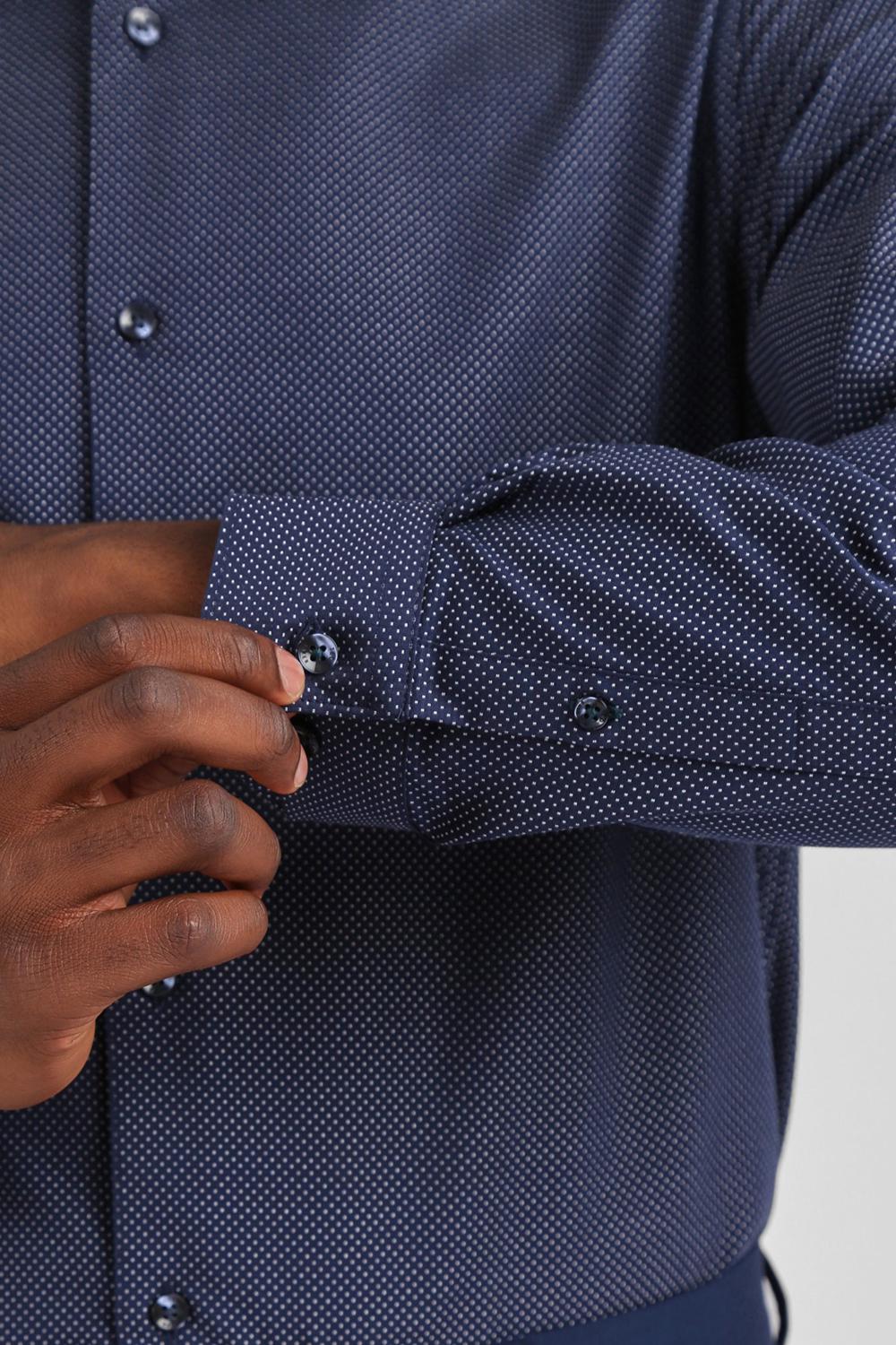 Men Ted Baker ODAIR - Pin Dot Slim Fit Cotton Formal Shirts Navy | KSA  6074-TBEOJ
