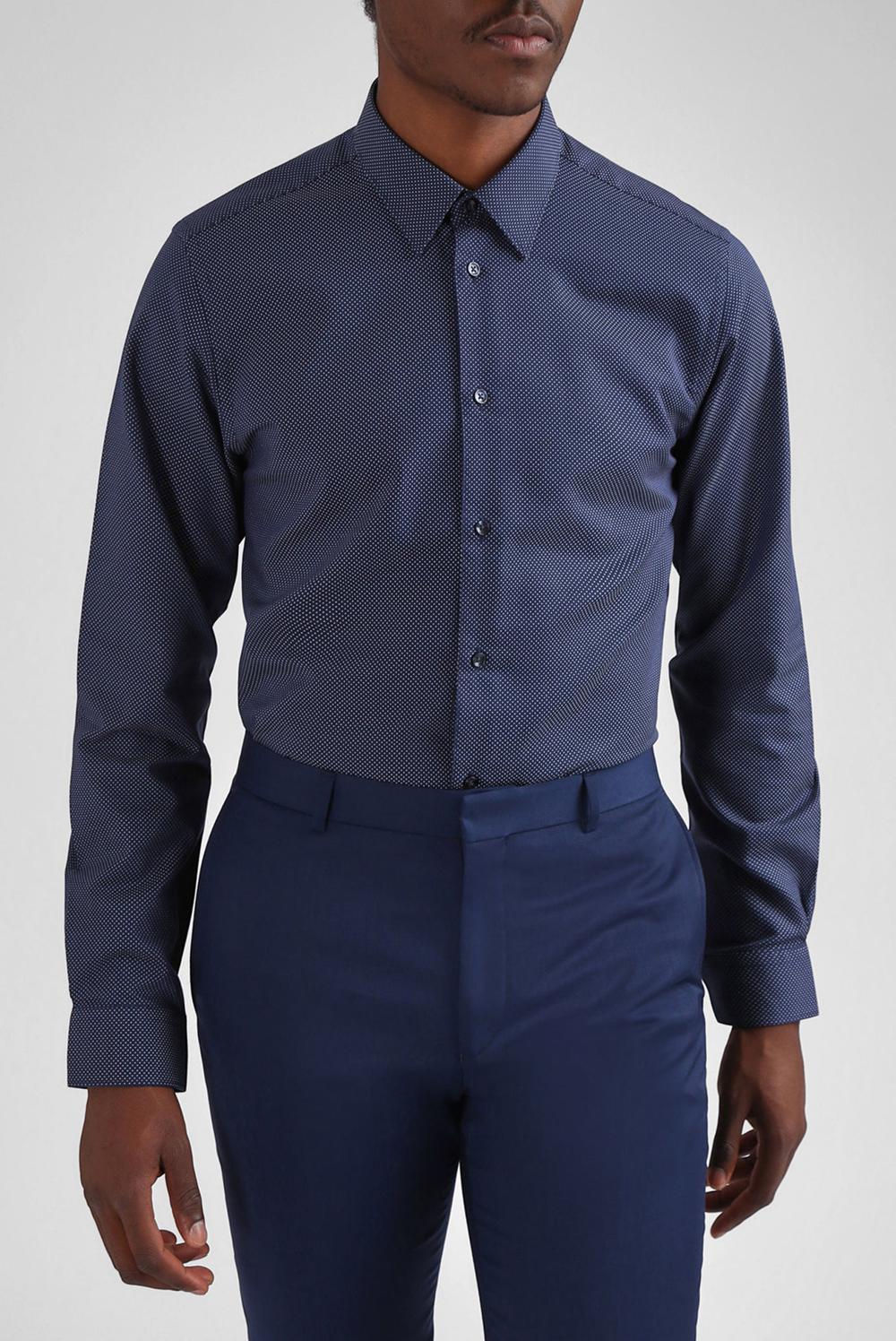 Men Ted Baker ODAIR - Pin Dot Slim Fit Cotton Formal Shirts Navy | KSA  6074-TBEOJ