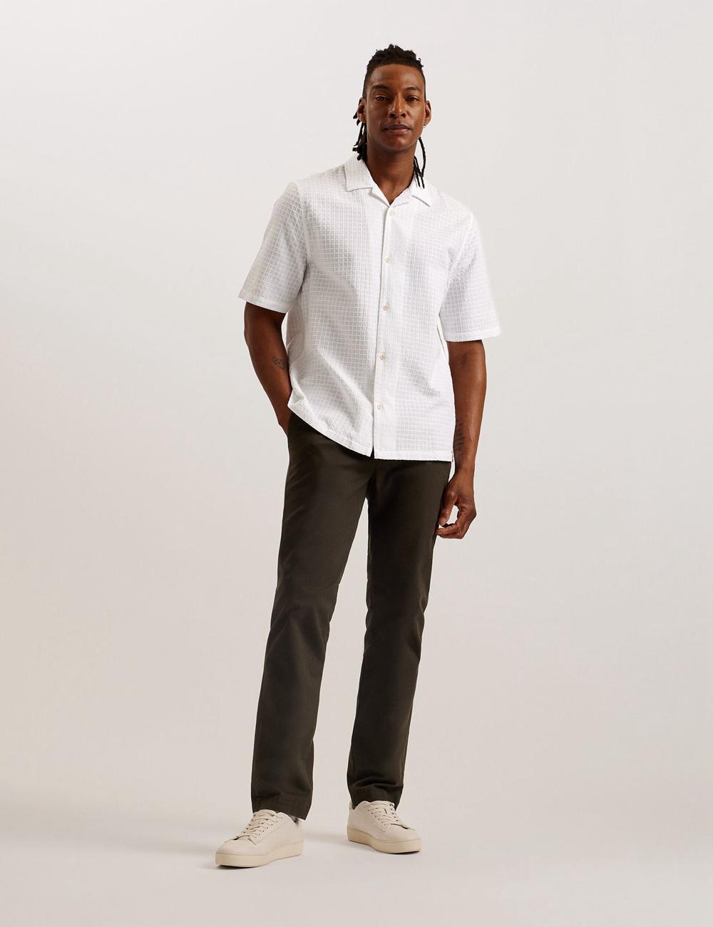 Men Ted Baker OISE - Textured Grid Cotton Short Sleeve Casual Shirts White | KSA  2739-KDQAM