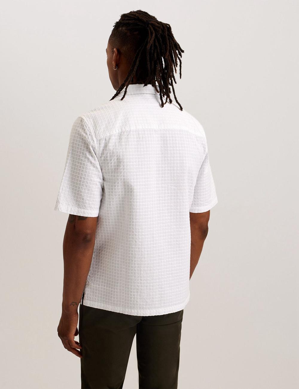 Men Ted Baker OISE - Textured Grid Cotton Short Sleeve Casual Shirts White | KSA  2739-KDQAM