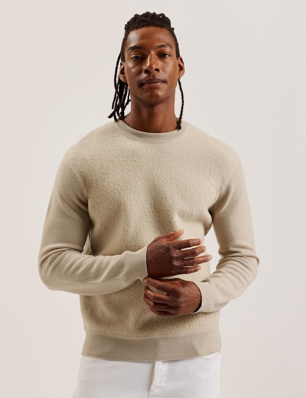 Men Ted Baker OLMSTE - Boucle Wool Blend Crew Neck Jumpers Taupe | KSA  4691-EANZR