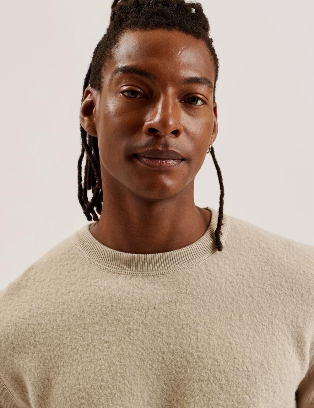 Men Ted Baker OLMSTE - Boucle Wool Blend Crew Neck Jumpers Taupe | KSA  4691-EANZR