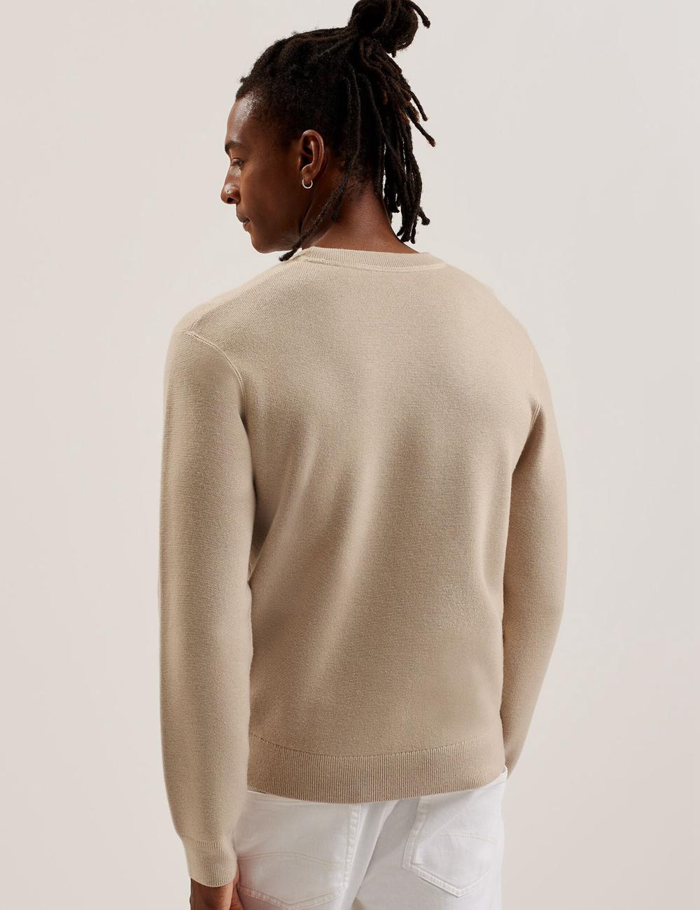 Men Ted Baker OLMSTE - Boucle Wool Blend Crew Neck Jumpers Taupe | KSA  4691-EANZR