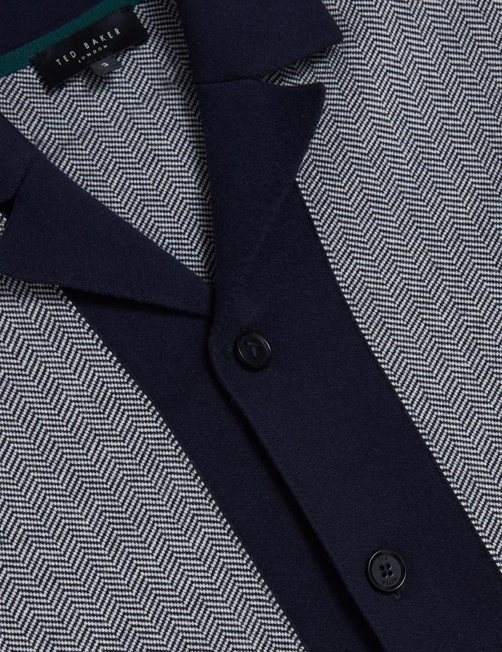 Men Ted Baker PADRIG - Herringbone Knit Colour Block Short Sleeve Casual Shirts Navy | KSA  9867-RPEXV