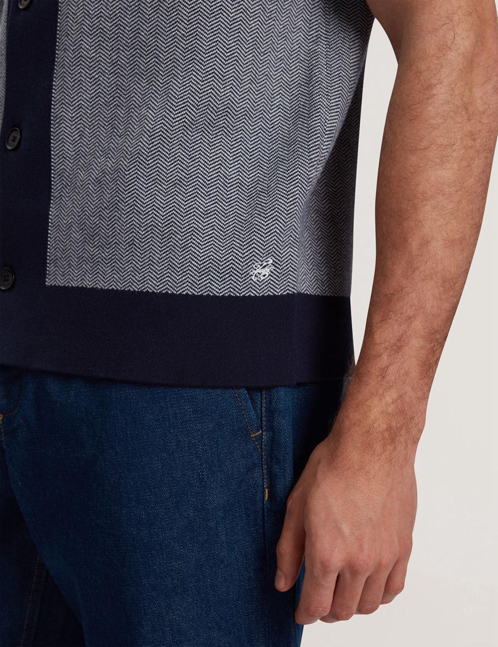 Men Ted Baker PADRIG - Herringbone Knit Colour Block Short Sleeve Casual Shirts Navy | KSA  9867-RPEXV