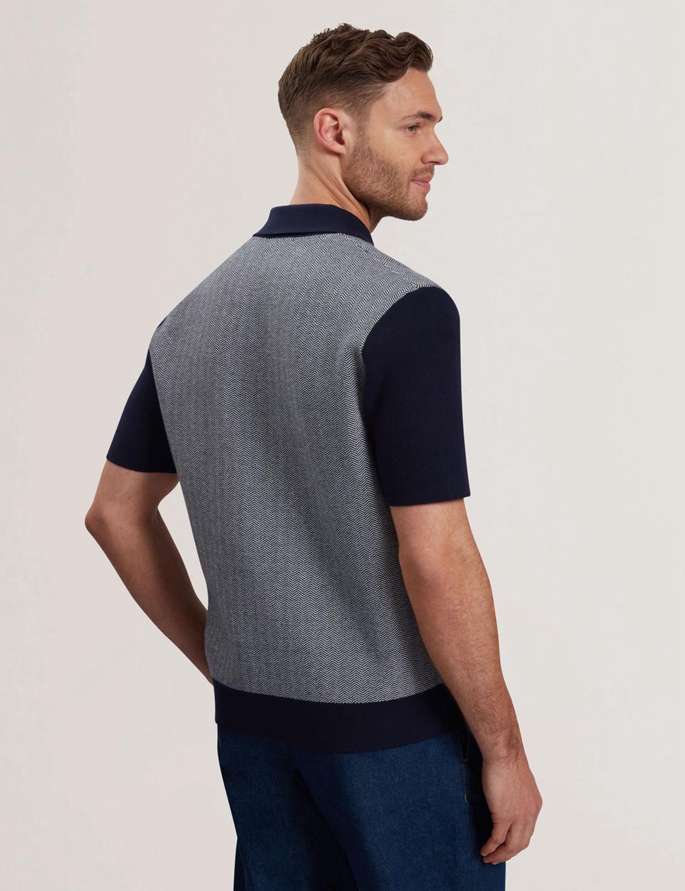 Men Ted Baker PADRIG - Herringbone Knit Colour Block Short Sleeve Casual Shirts Navy | KSA  9867-RPEXV