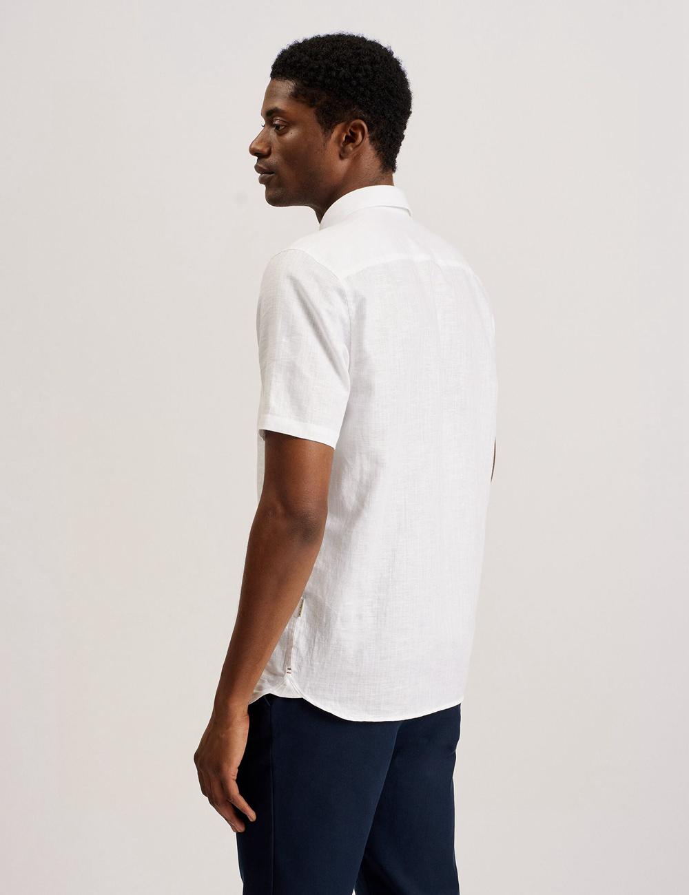 Men Ted Baker PALOMAS - Short Sleeve Textured Linen Cotton Casual Shirts White | KSA  1768-YGTCP