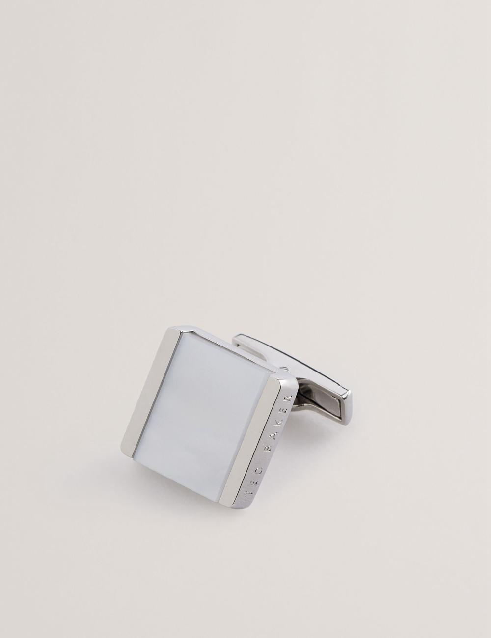 Men Ted Baker PAYDEN - Pearlescent Stone Square Cufflinks Silver | KSA  6254-HAQDS