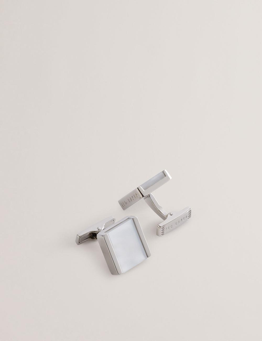 Men Ted Baker PAYDEN - Pearlescent Stone Square Cufflinks Silver | KSA  6254-HAQDS