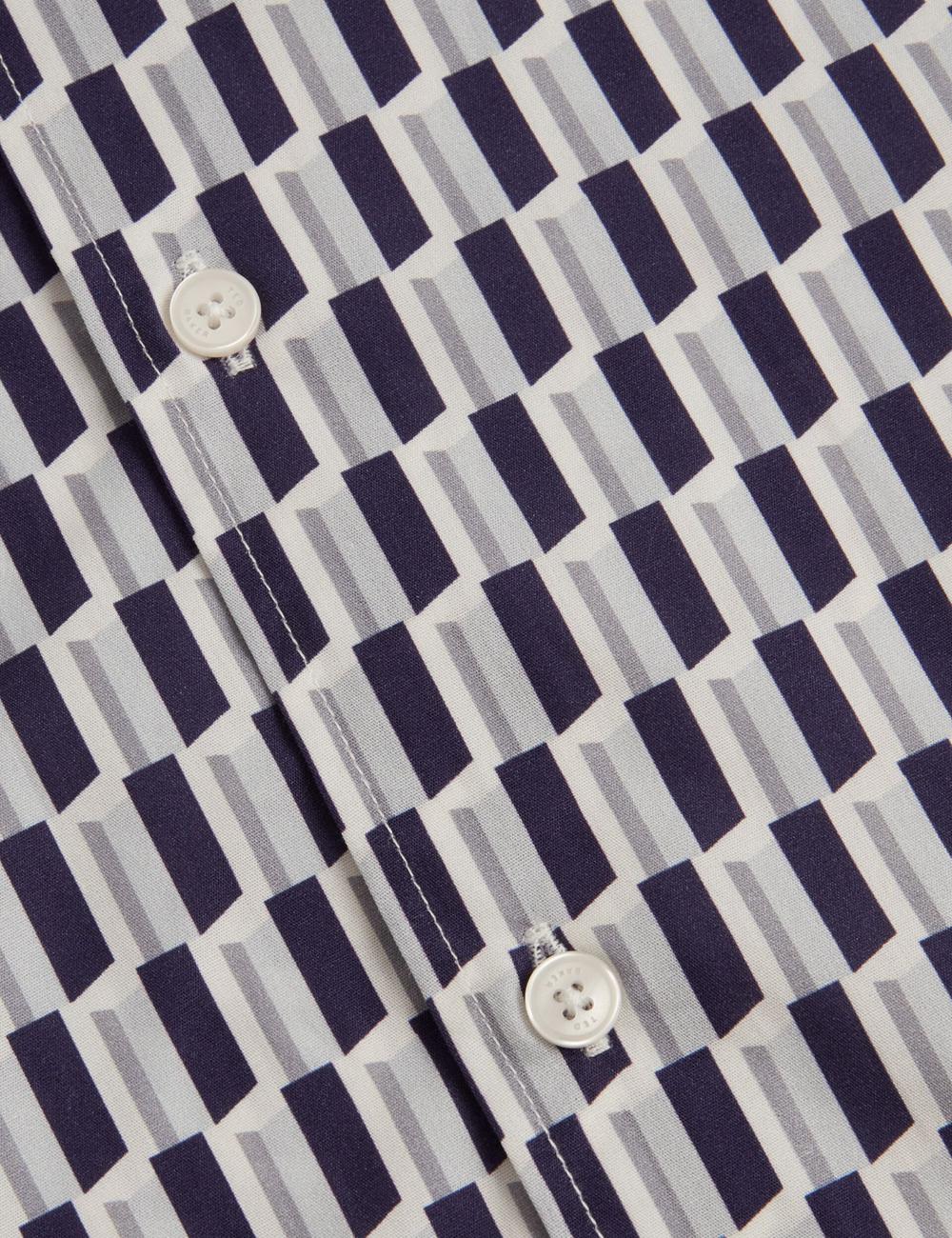 Men Ted Baker PEARSOS - Geo Print Short Sleeve Cotton Casual Shirts Navy | KSA  2934-XYPDW