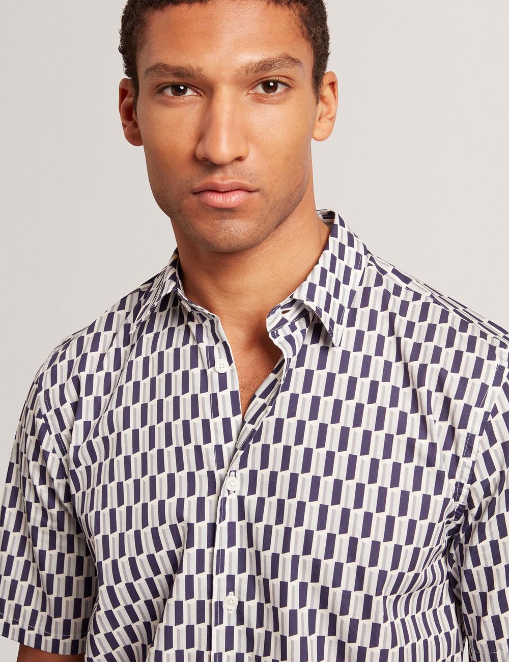 Men Ted Baker PEARSOS - Geo Print Short Sleeve Cotton Casual Shirts Navy | KSA  2934-XYPDW