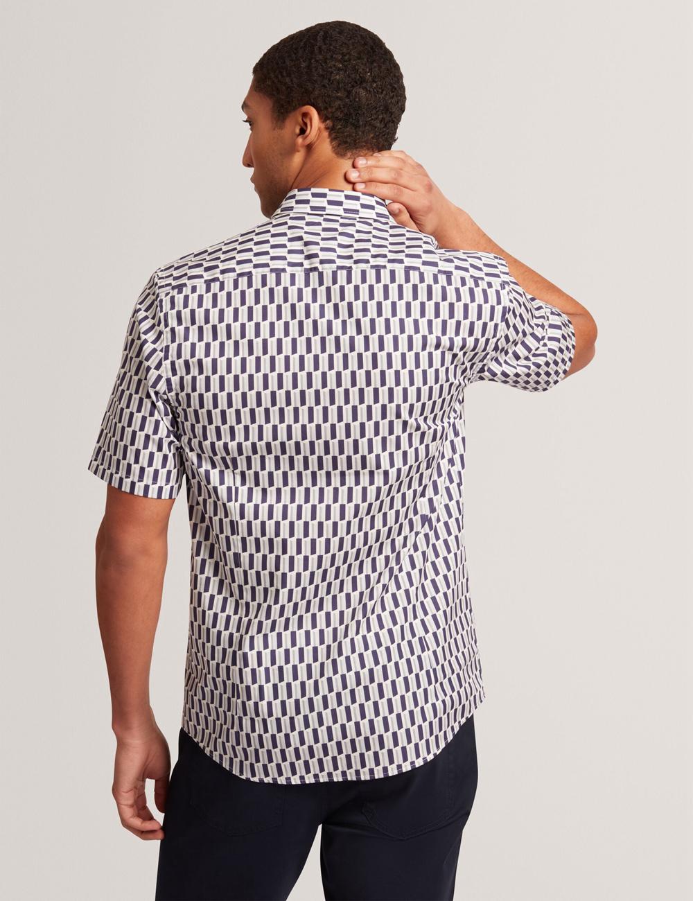 Men Ted Baker PEARSOS - Geo Print Short Sleeve Cotton Casual Shirts Navy | KSA  2934-XYPDW