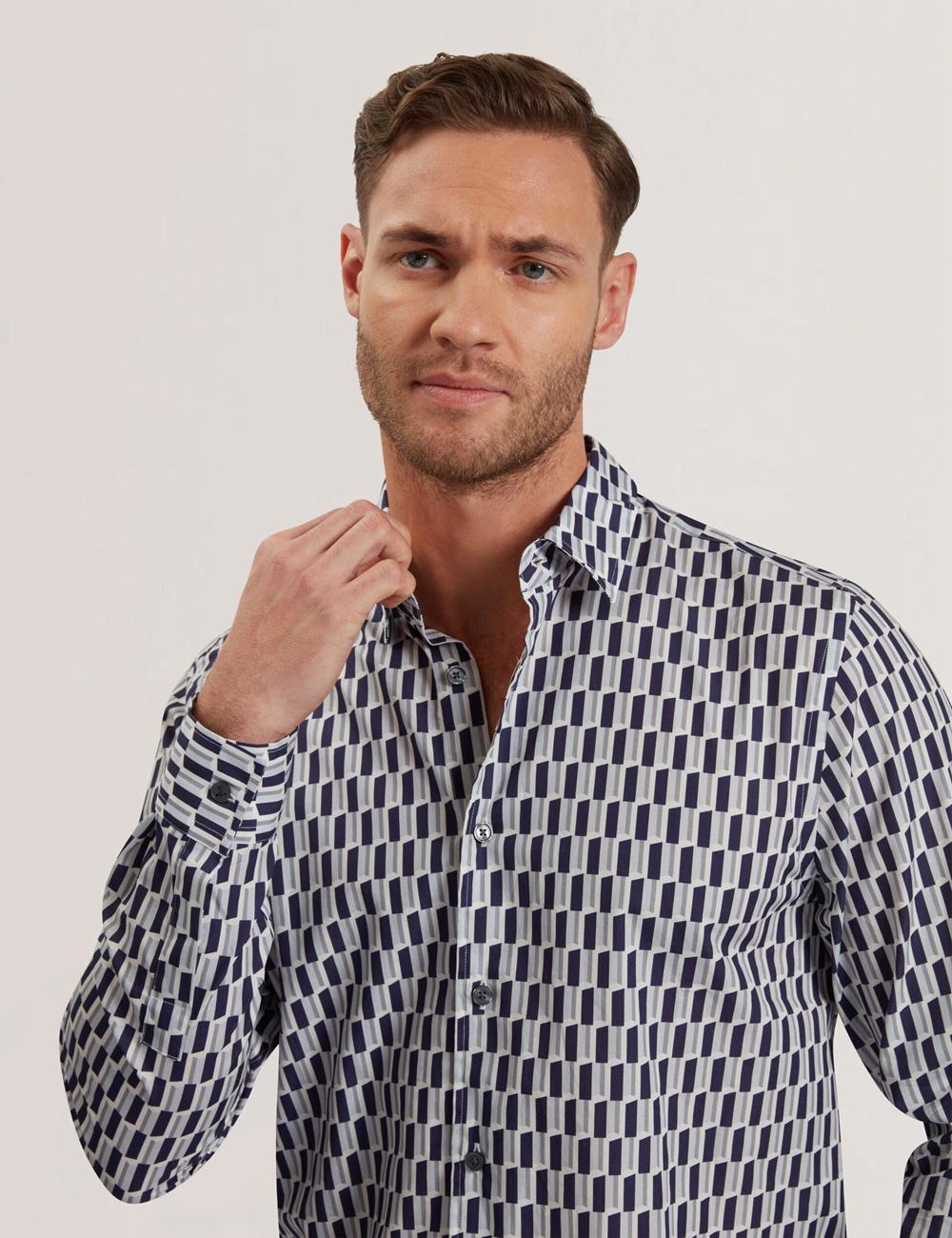 Men Ted Baker PEARSO - Geometric Stripe Long Sleeve Cotton Casual Shirts Navy | KSA  3602-VABTD