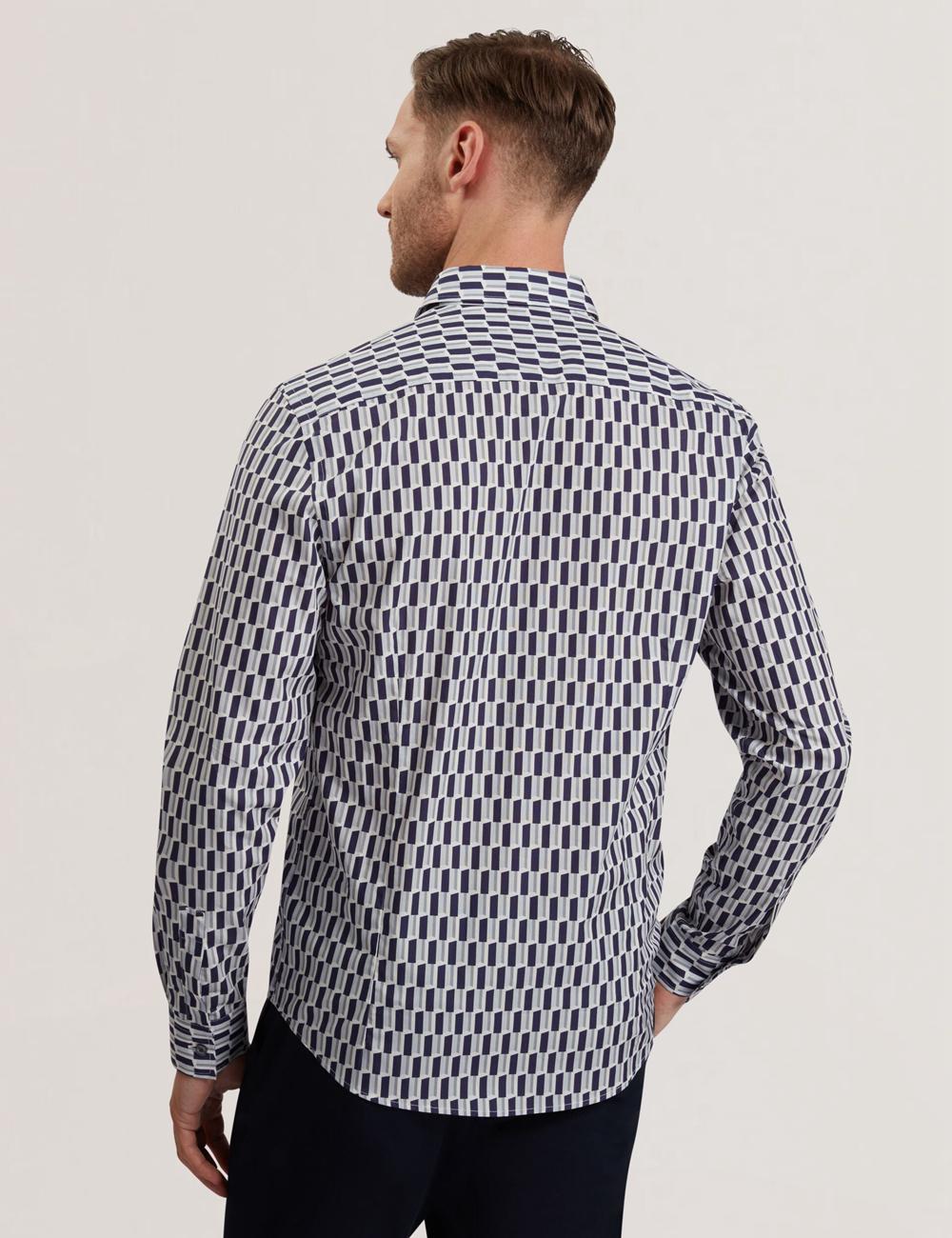 Men Ted Baker PEARSO - Geometric Stripe Long Sleeve Cotton Casual Shirts Navy | KSA  3602-VABTD