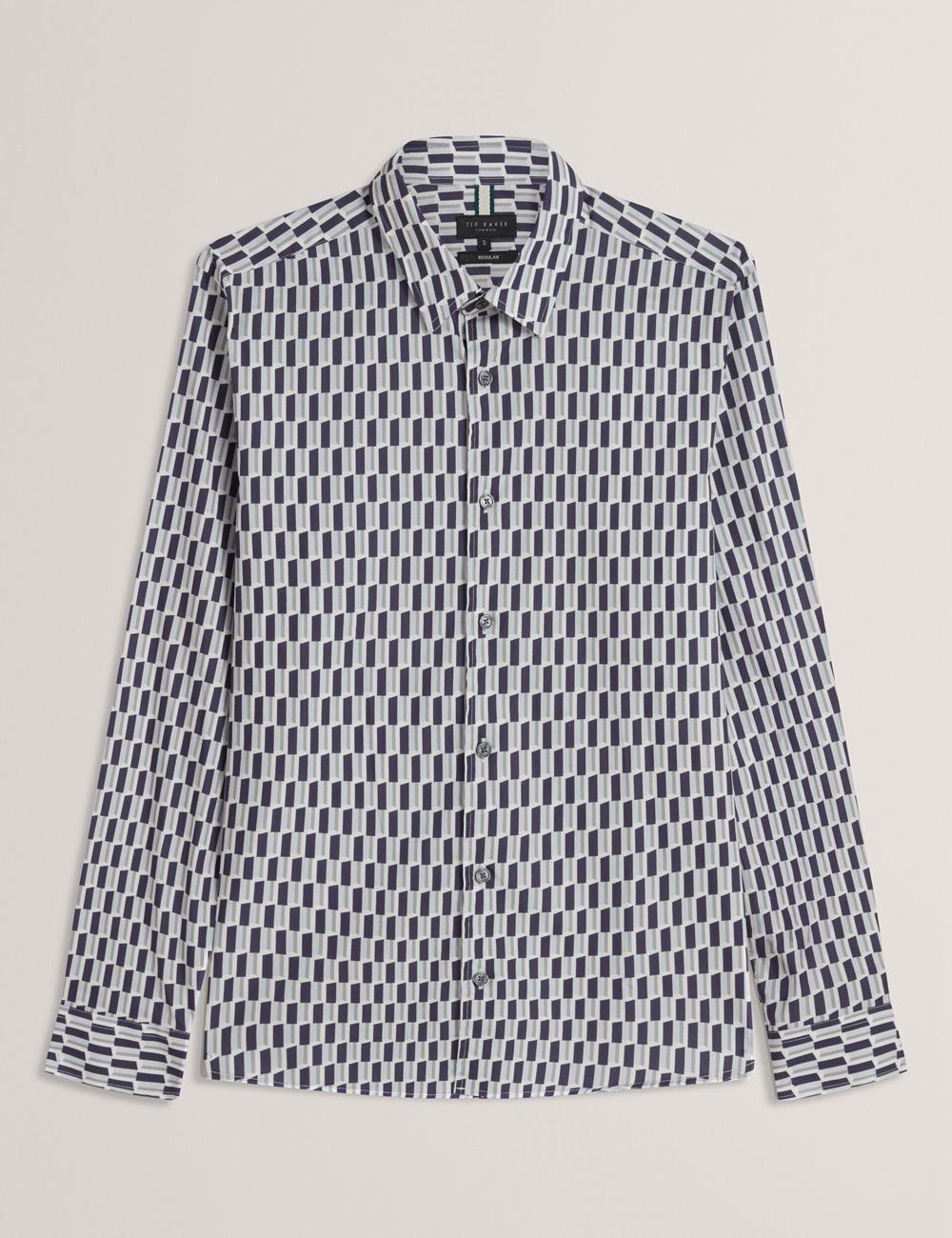 Men Ted Baker PEARSO - Geometric Stripe Long Sleeve Cotton Casual Shirts Navy | KSA  3602-VABTD