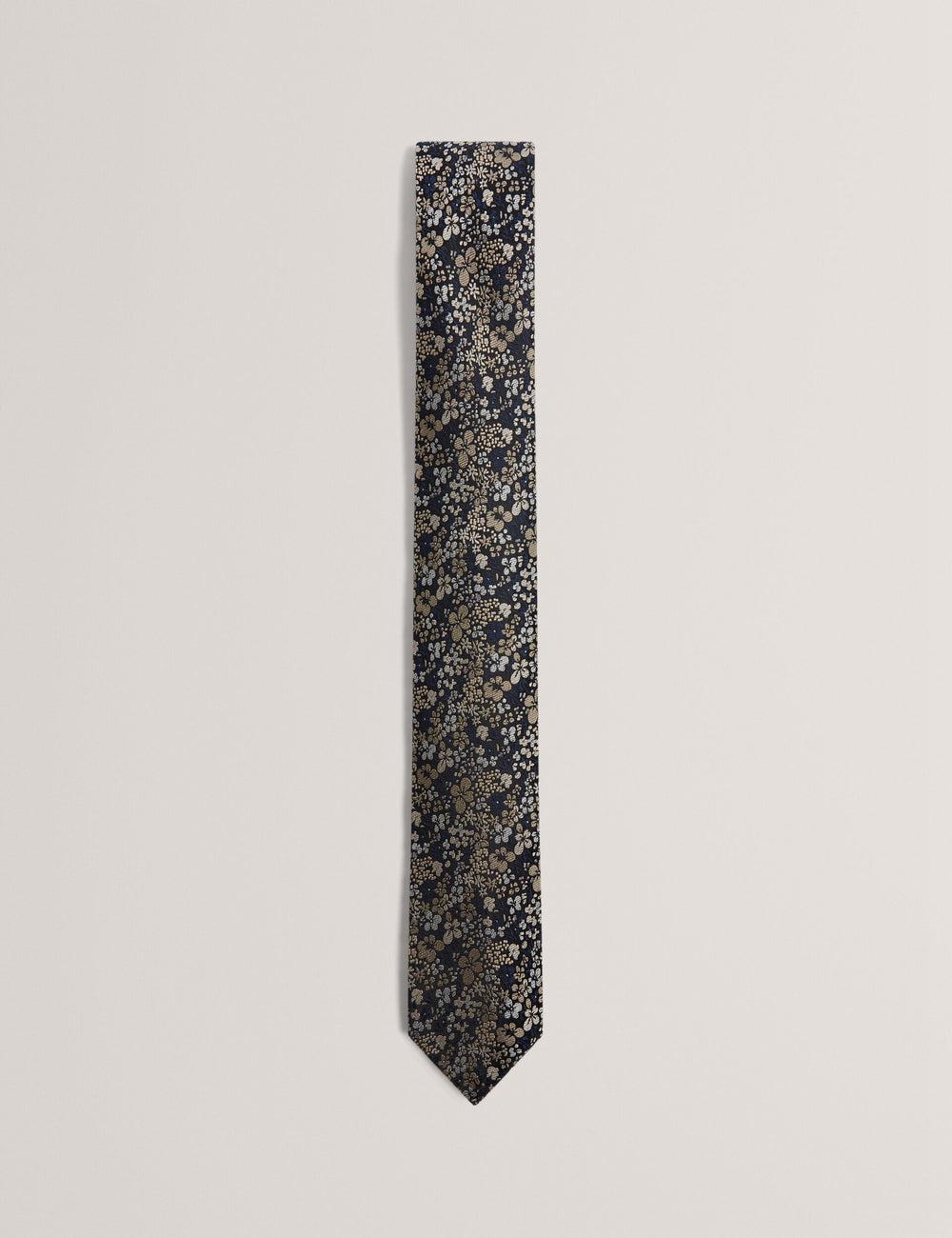 Men Ted Baker PEATYS - Scattered Floral Print Silk Ties Navy | KSA  8635-NKCOS