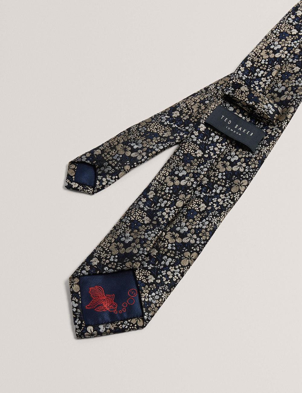 Men Ted Baker PEATYS - Scattered Floral Print Silk Ties Navy | KSA  8635-NKCOS
