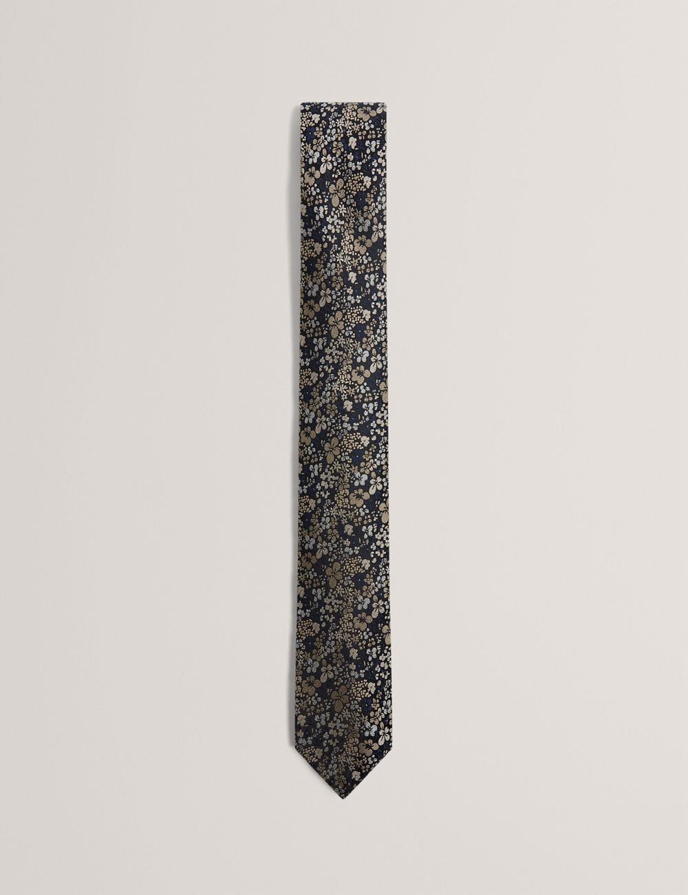 Men Ted Baker PEATYS - Scattered Floral Print Silk Ties Navy | KSA  8635-NKCOS
