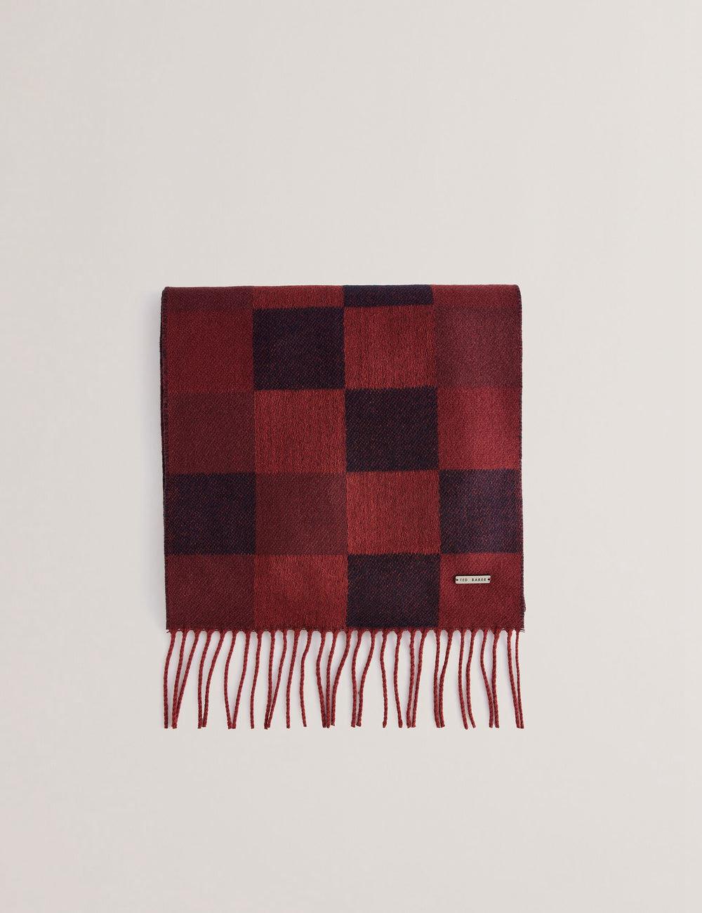 Men Ted Baker PETERRR - Block Check With Fringe Trim Woven Scarves Oxblood | KSA  7048-HABYF
