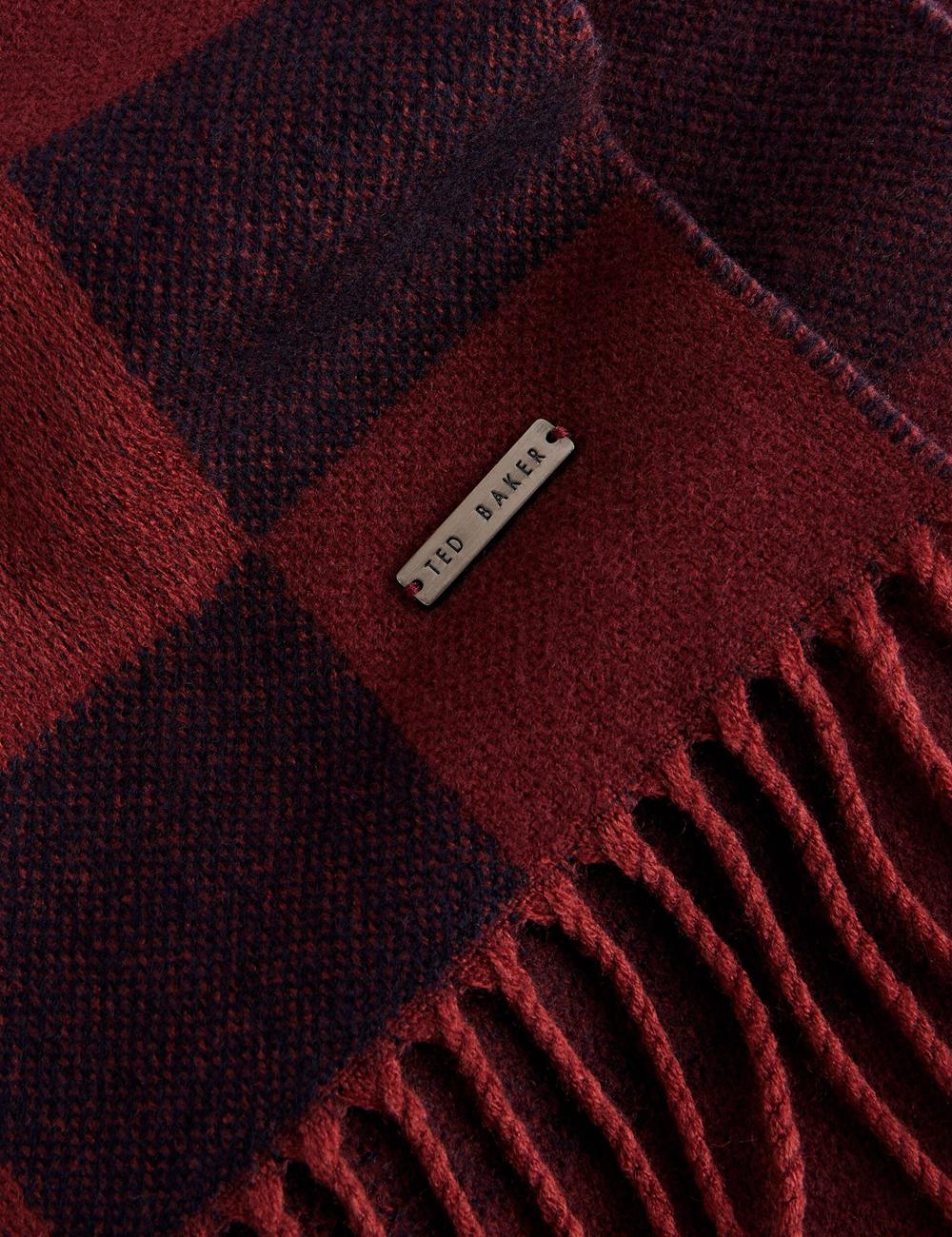 Men Ted Baker PETERRR - Block Check With Fringe Trim Woven Scarves Oxblood | KSA  7048-HABYF