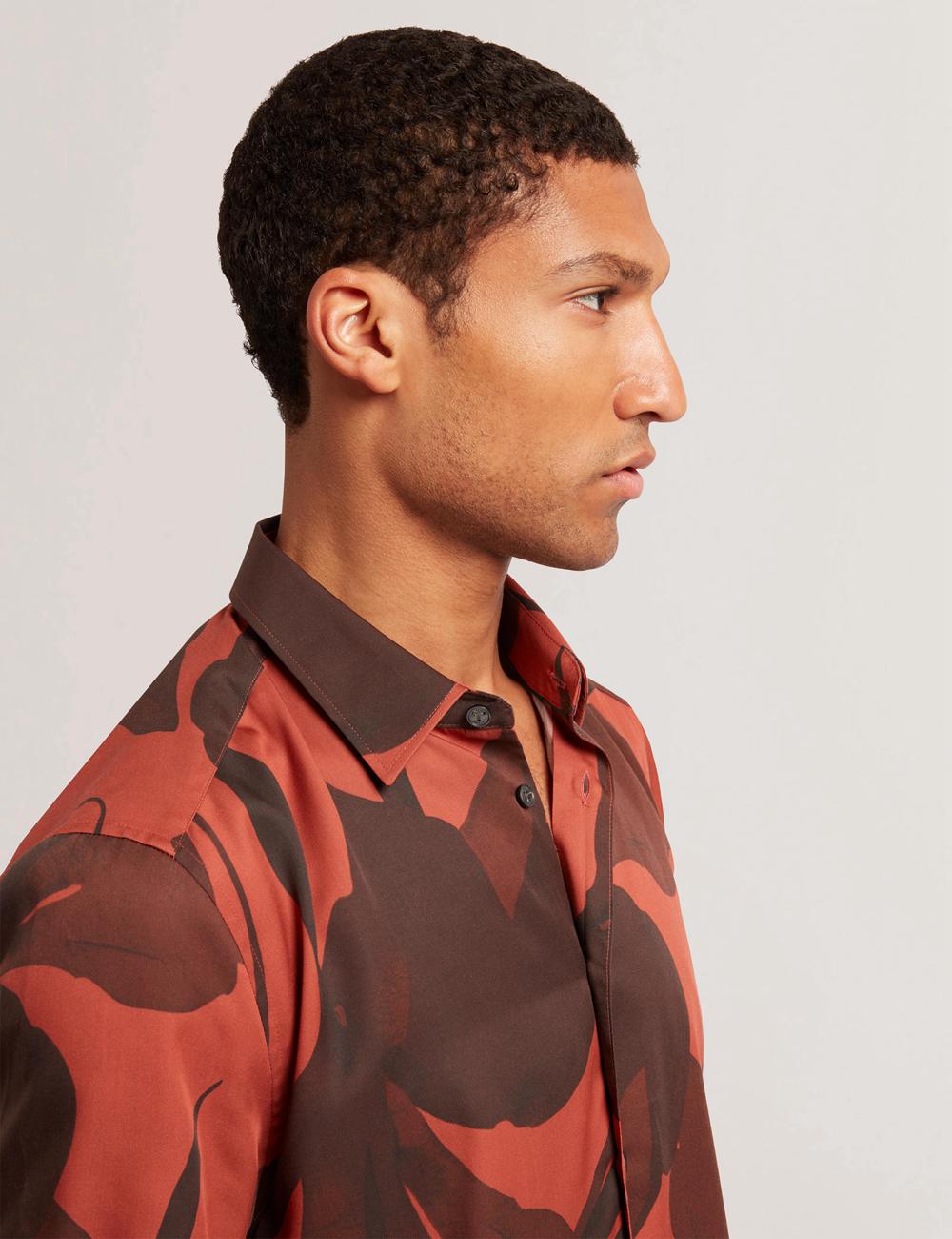 Men Ted Baker PINEDA - Short Sleeve Relaxed Floral Print Casual Shirts Red | KSA  8325-IRCAK