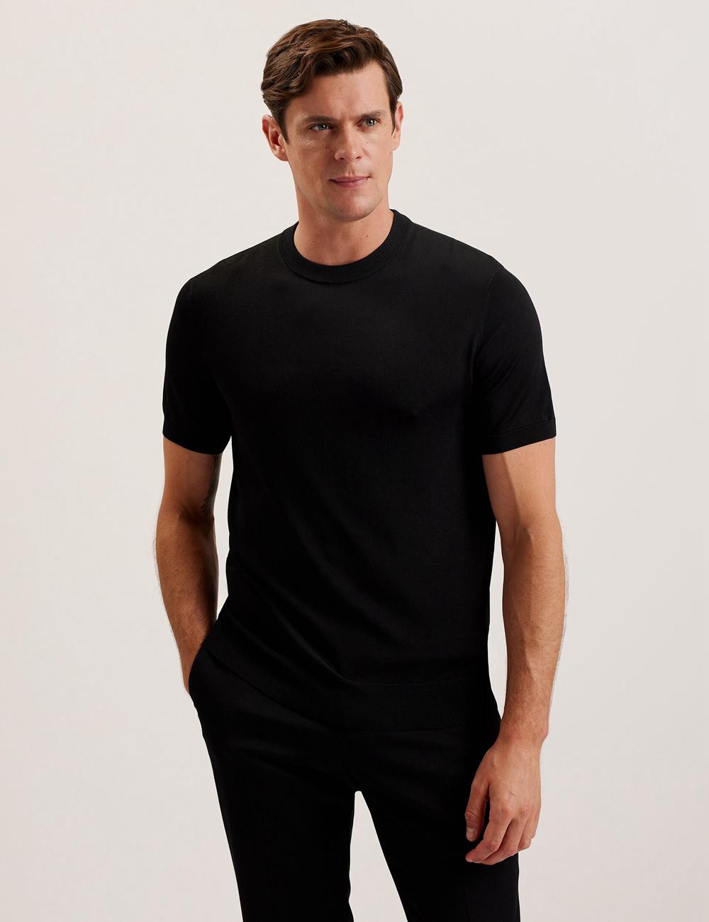 Men Ted Baker REYON - Rayon Crew Neck Short Sleeve T-Shirts Black | KSA  4975-OGFIM