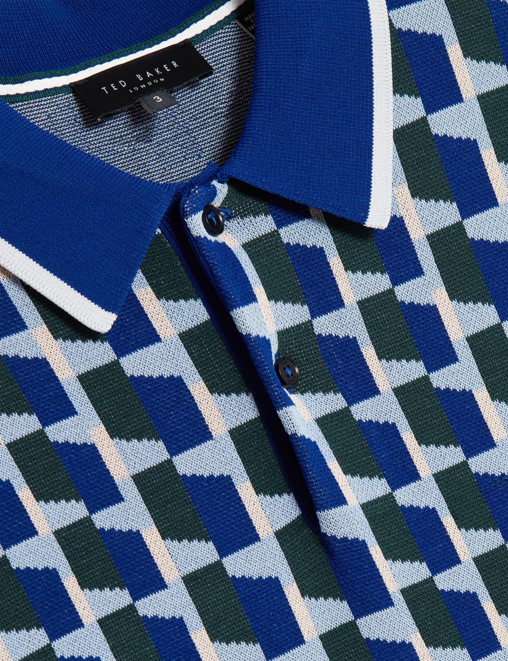 Men Ted Baker ROSSIO - Geometric Knitted Short Sleeve Polos Shirts Lt-Navy | KSA  8042-NPZIW
