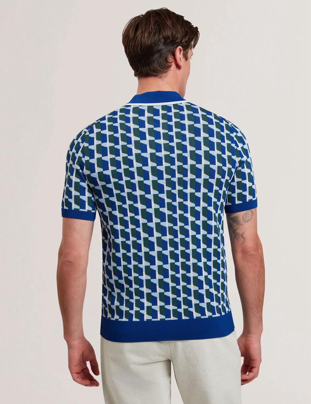 Men Ted Baker ROSSIO - Geometric Knitted Short Sleeve Polos Shirts Lt-Navy | KSA  8042-NPZIW