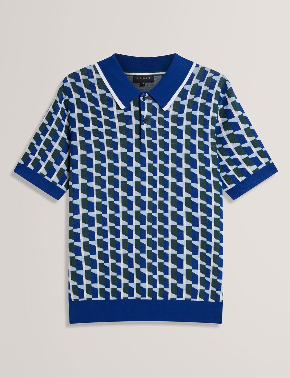 Men Ted Baker ROSSIO - Geometric Knitted Short Sleeve Polos Shirts Lt-Navy | KSA  8042-NPZIW