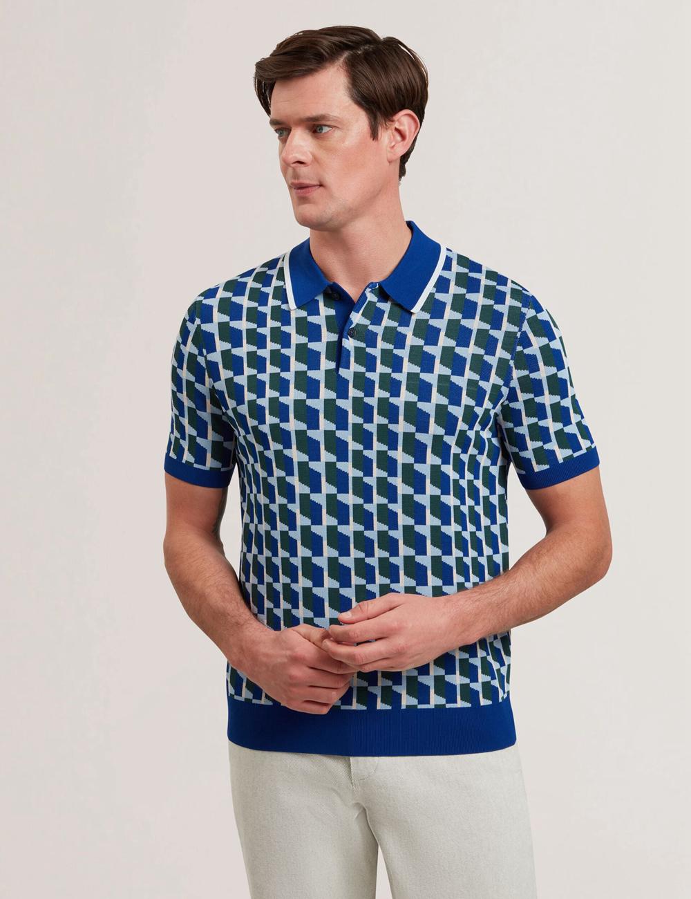 Men Ted Baker ROSSIO - Geometric Knitted Short Sleeve Polos Shirts Lt-Navy | KSA  8042-NPZIW
