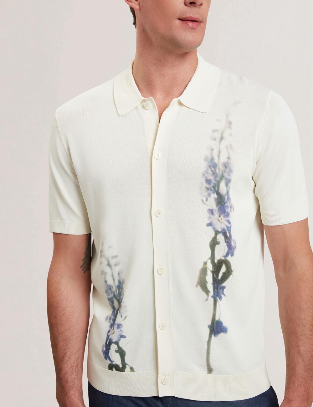 Men Ted Baker RUITS - Short Sleeve Floral Placement Polos Shirts Ecru | KSA  9072-VDERM