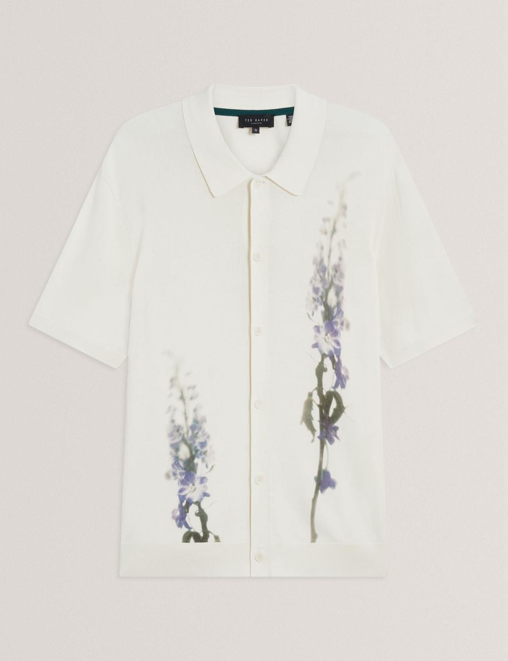 Men Ted Baker RUITS - Short Sleeve Floral Placement Polos Shirts Ecru | KSA  9072-VDERM
