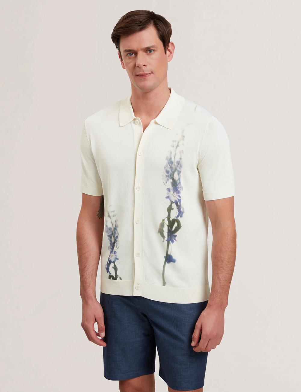 Men Ted Baker RUITS - Short Sleeve Floral Placement Polos Shirts Ecru | KSA  9072-VDERM