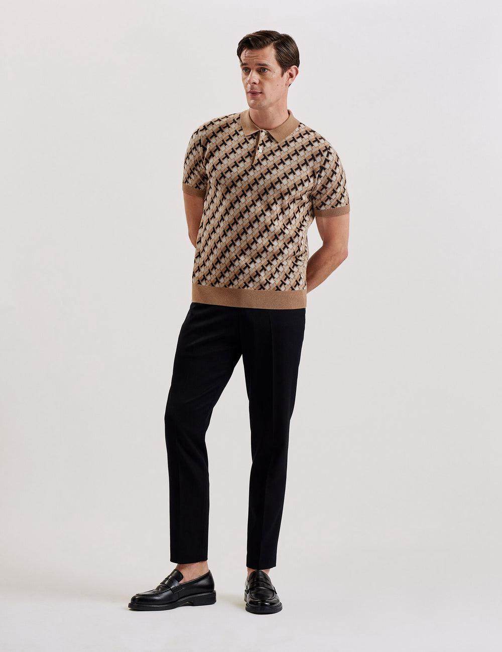 Men Ted Baker SEFERRY - Interlocking T Jacquard Knitted Polos Shirts Brown | KSA  2439-GDVCF