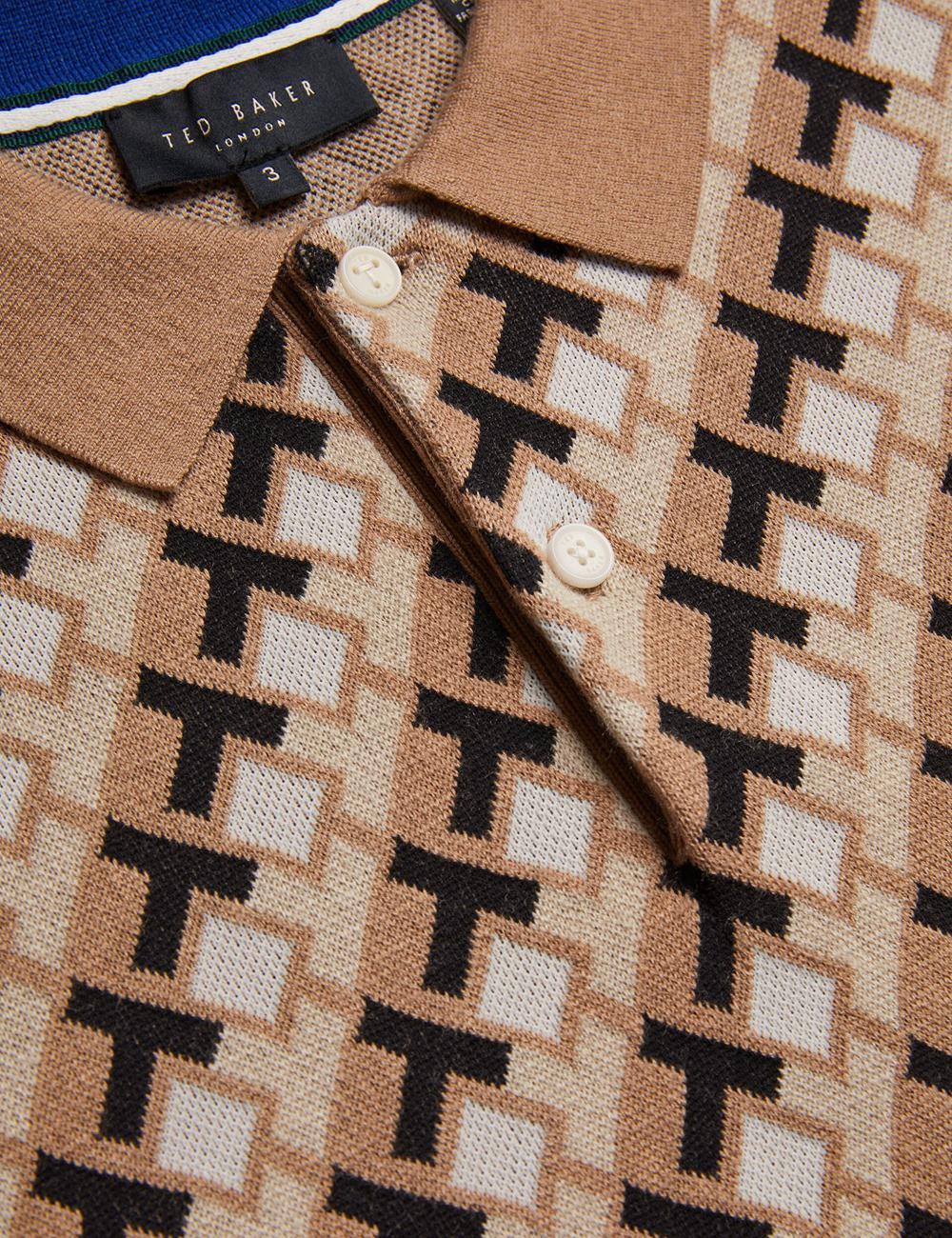 Men Ted Baker SEFERRY - Interlocking T Jacquard Knitted Polos Shirts Brown | KSA  2439-GDVCF