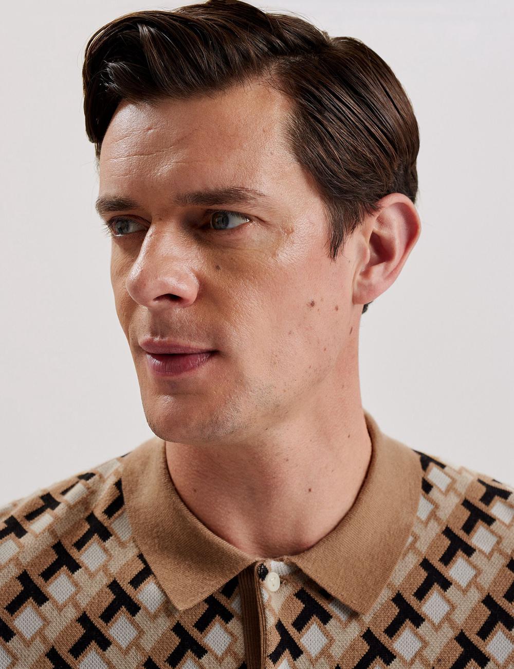 Men Ted Baker SEFERRY - Interlocking T Jacquard Knitted Polos Shirts Brown | KSA  2439-GDVCF