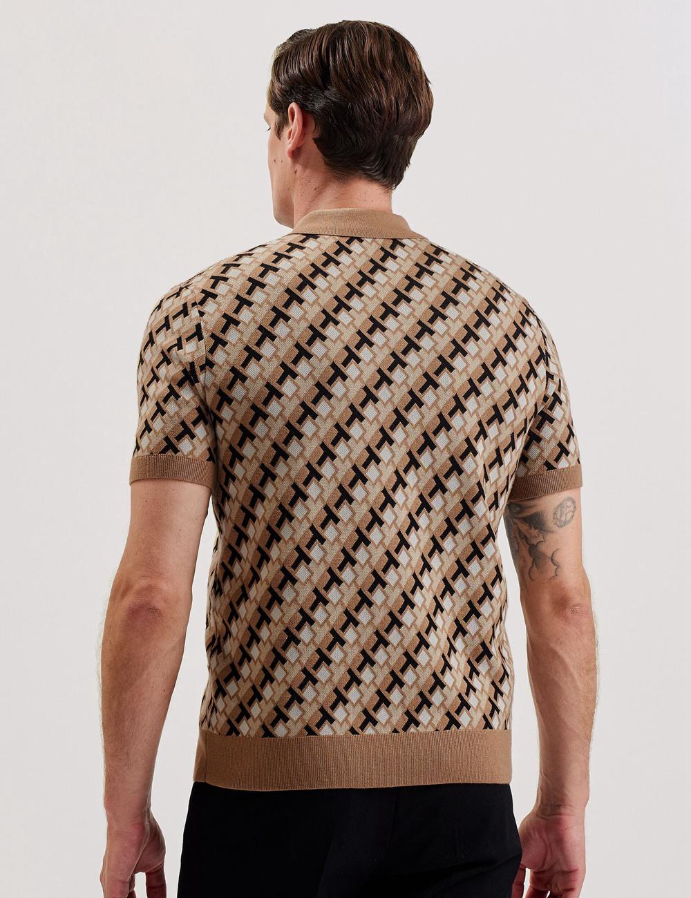 Men Ted Baker SEFERRY - Interlocking T Jacquard Knitted Polos Shirts Brown | KSA  2439-GDVCF