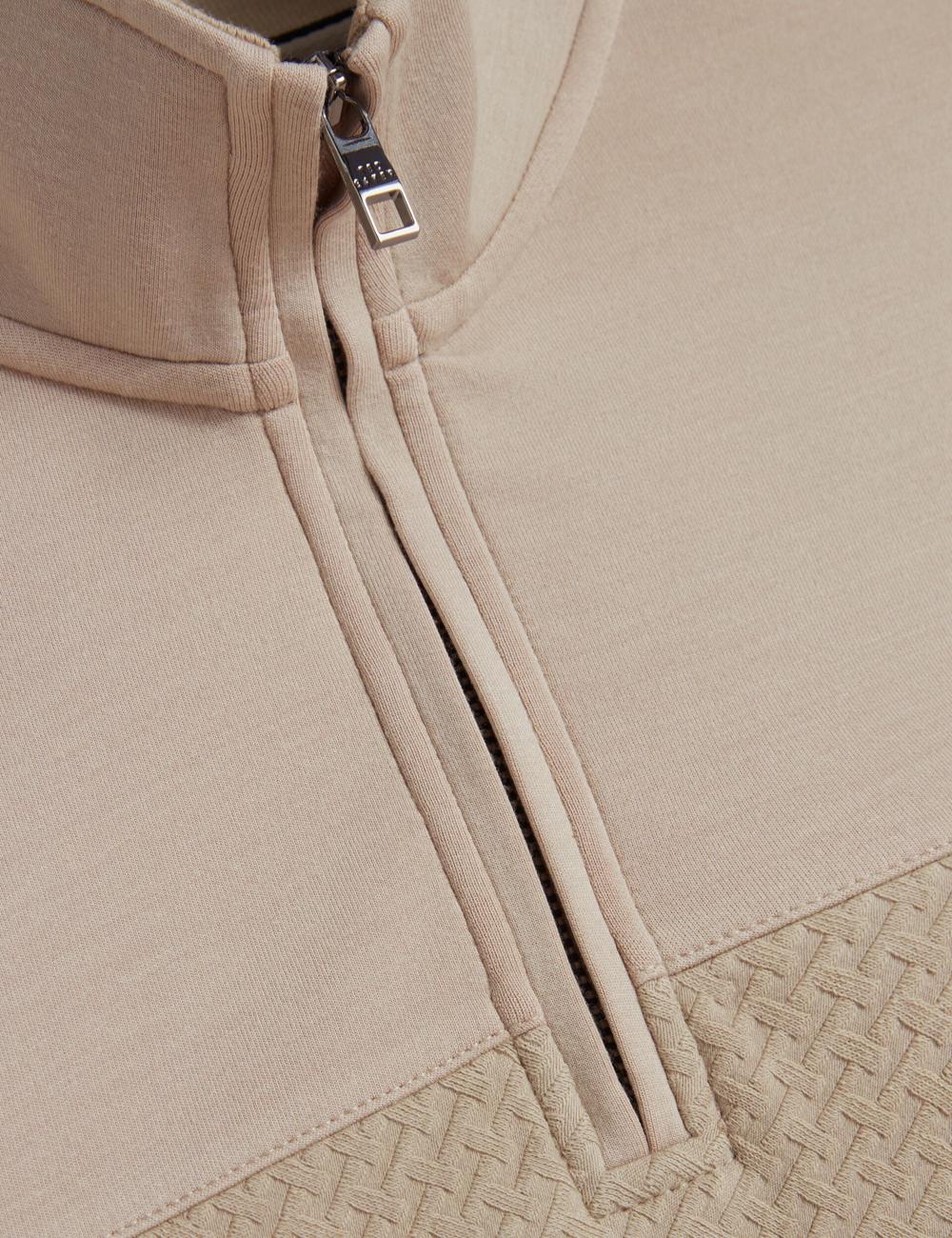 Men Ted Baker SIMONEA - Textured Panel Half-Zip Modal Sweatshirts Taupe | KSA  6370-ATDGW