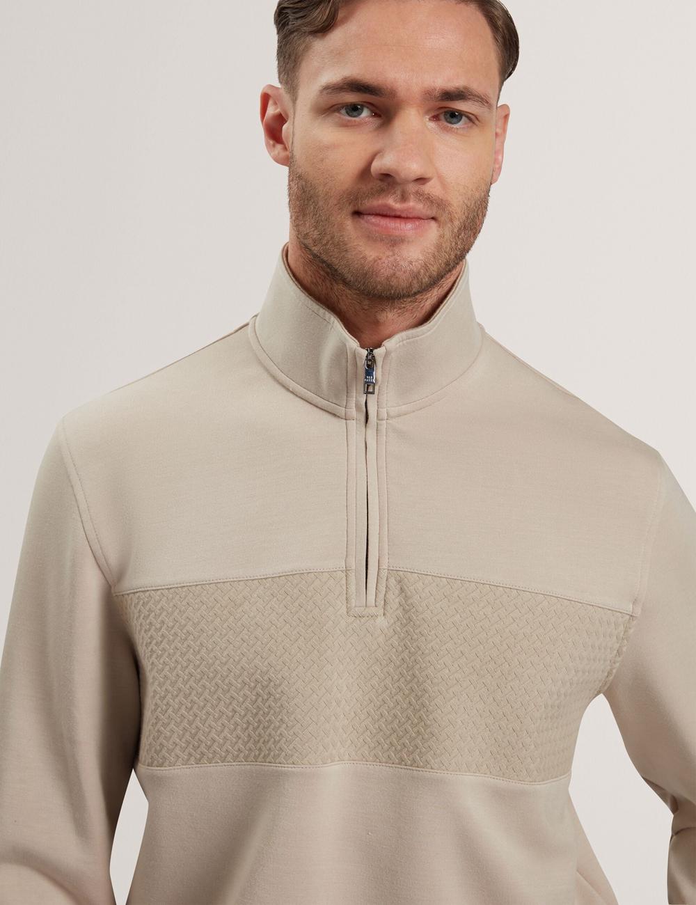 Men Ted Baker SIMONEA - Textured Panel Half-Zip Modal Sweatshirts Taupe | KSA  6370-ATDGW
