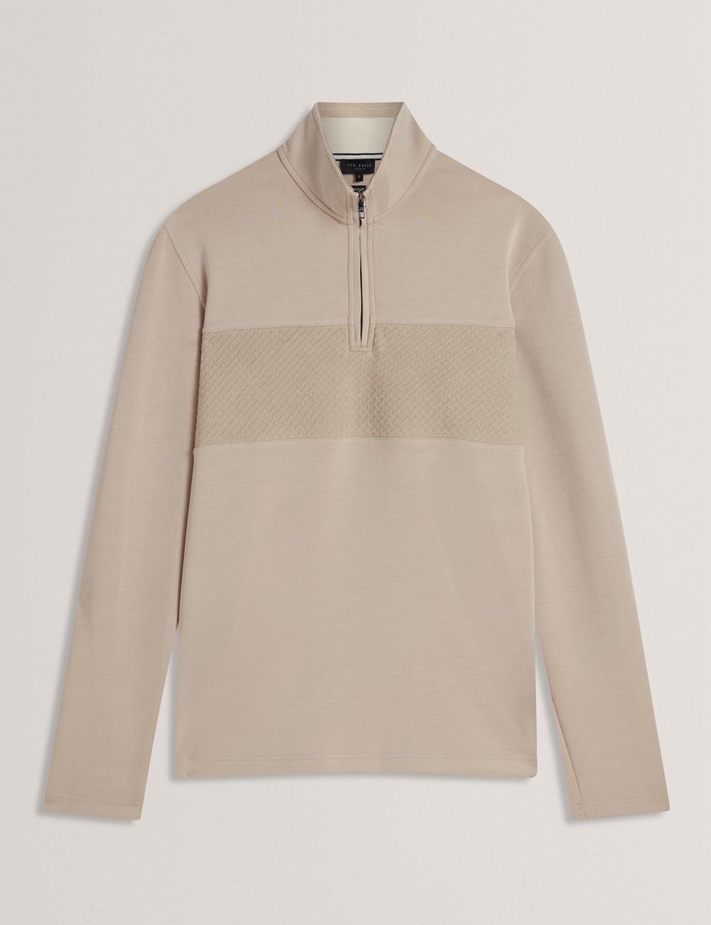 Men Ted Baker SIMONEA - Textured Panel Half-Zip Modal Sweatshirts Taupe | KSA  6370-ATDGW