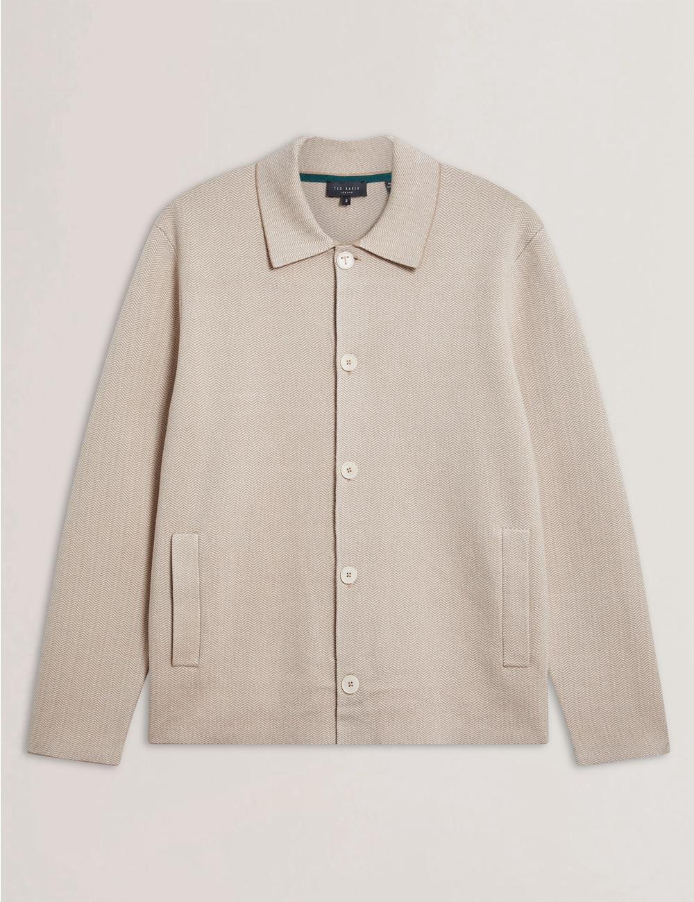 Men Ted Baker THIMON - Herringbone Knit Button-Up Jackets Taupe | KSA  1649-KROVP