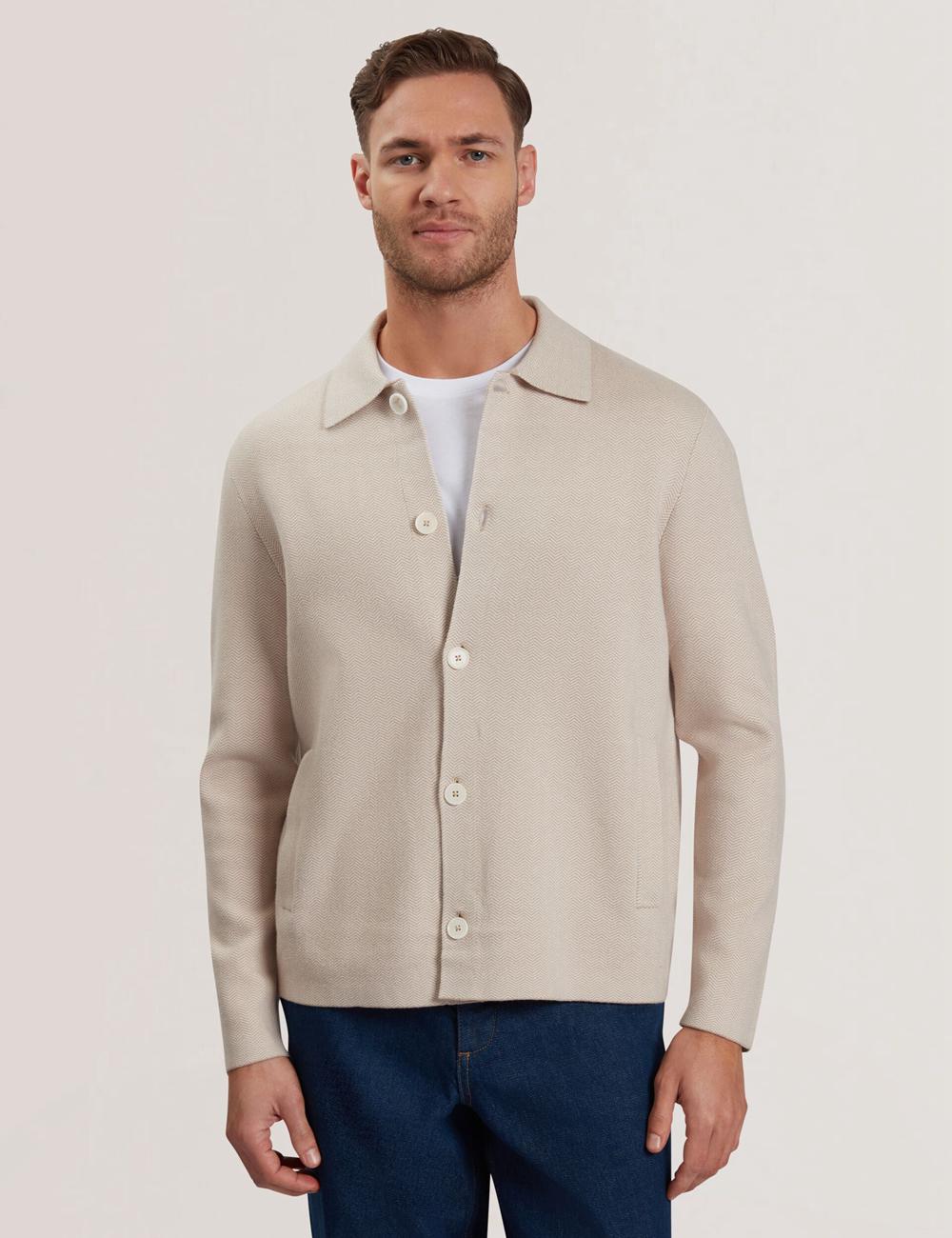 Men Ted Baker THIMON - Herringbone Knit Button-Up Jackets Taupe | KSA  1649-KROVP