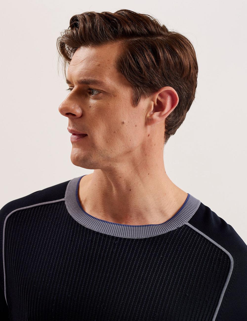 Men Ted Baker TOREZ - Long Sleeve Textured Knit Top Jumpers Navy | KSA  7821-ESIDW