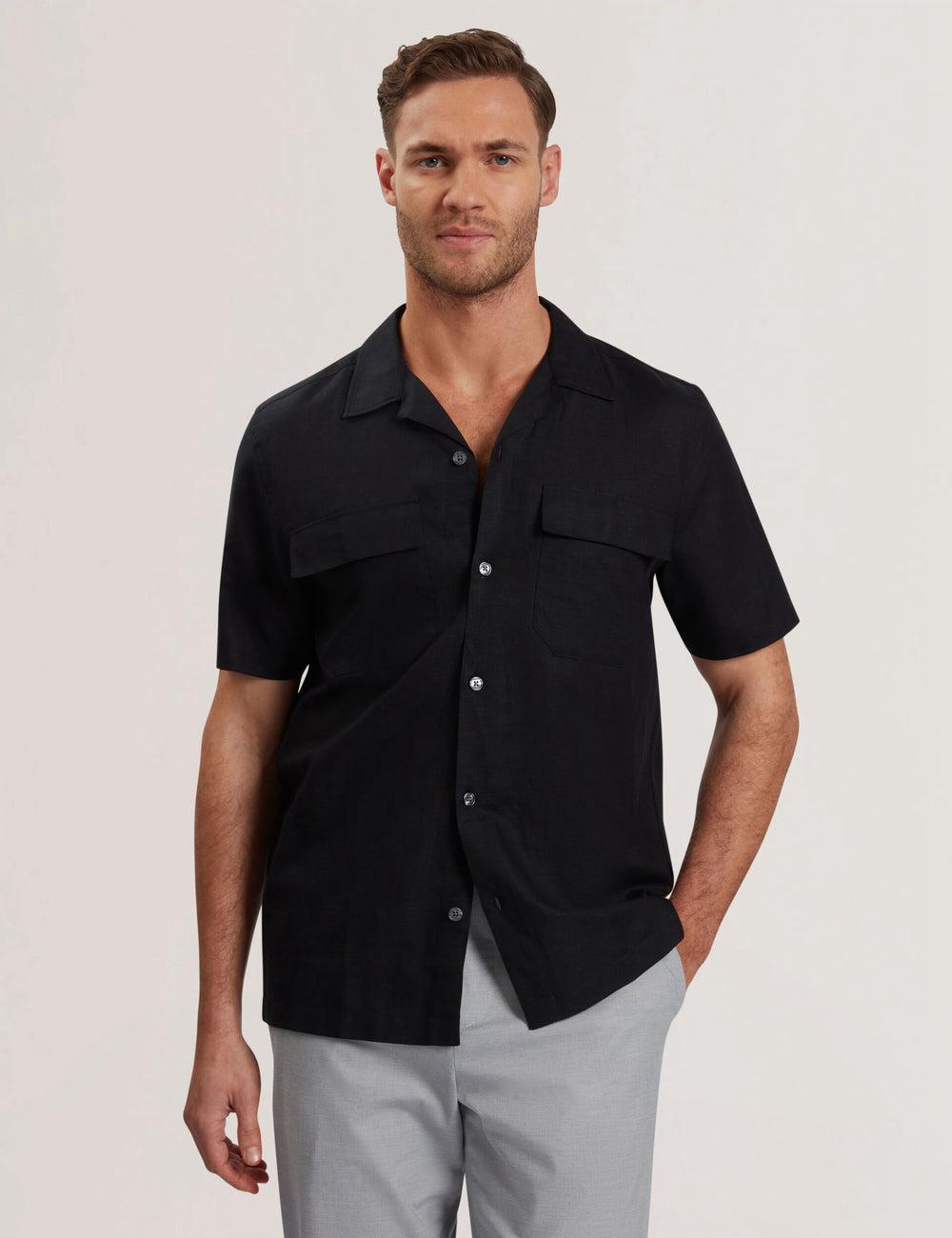 Men Ted Baker WHETHER - Short Sleeve Regular Fit Double Pocket Casual Shirts Black | KSA  1285-WNIQX