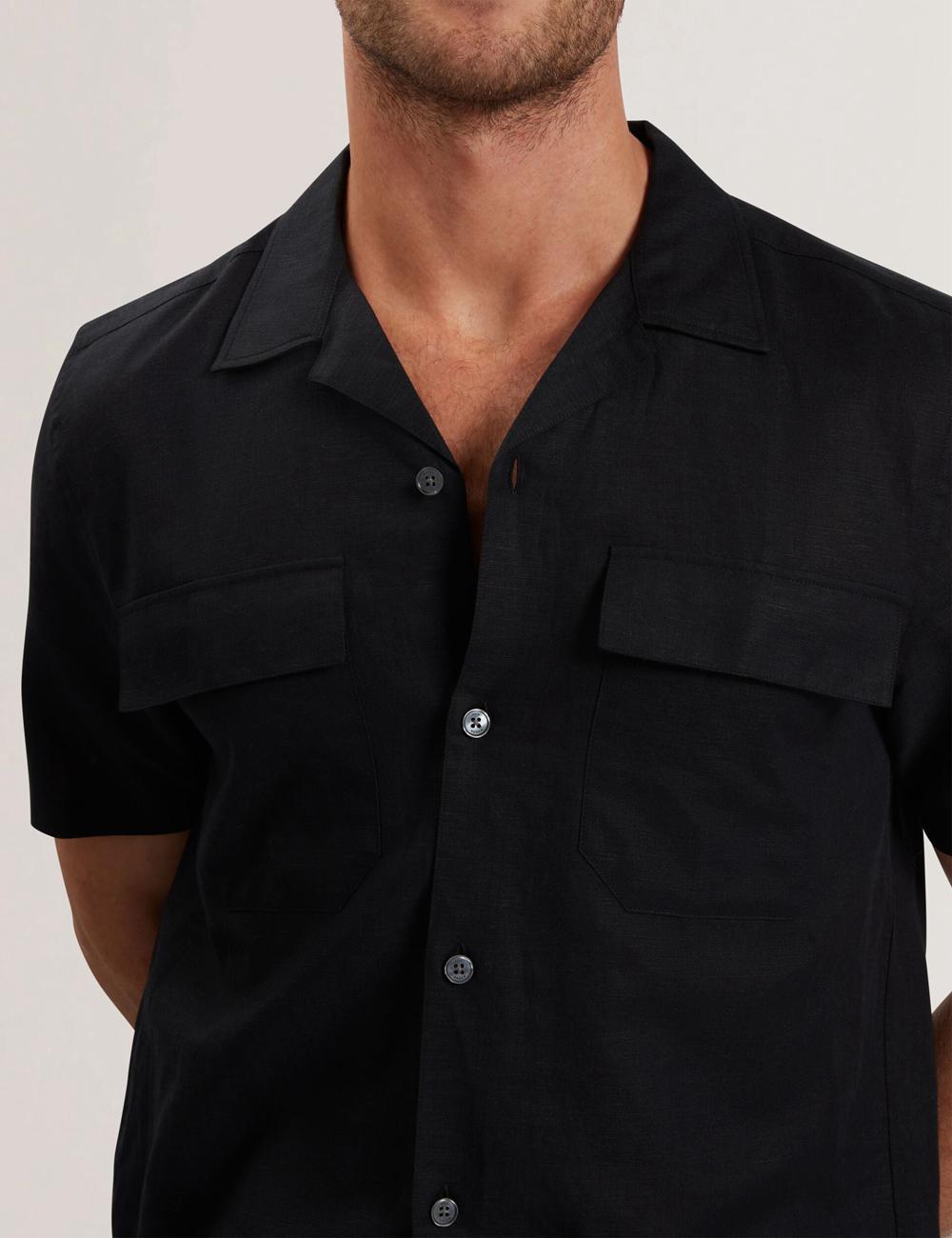Men Ted Baker WHETHER - Short Sleeve Regular Fit Double Pocket Casual Shirts Black | KSA  1285-WNIQX