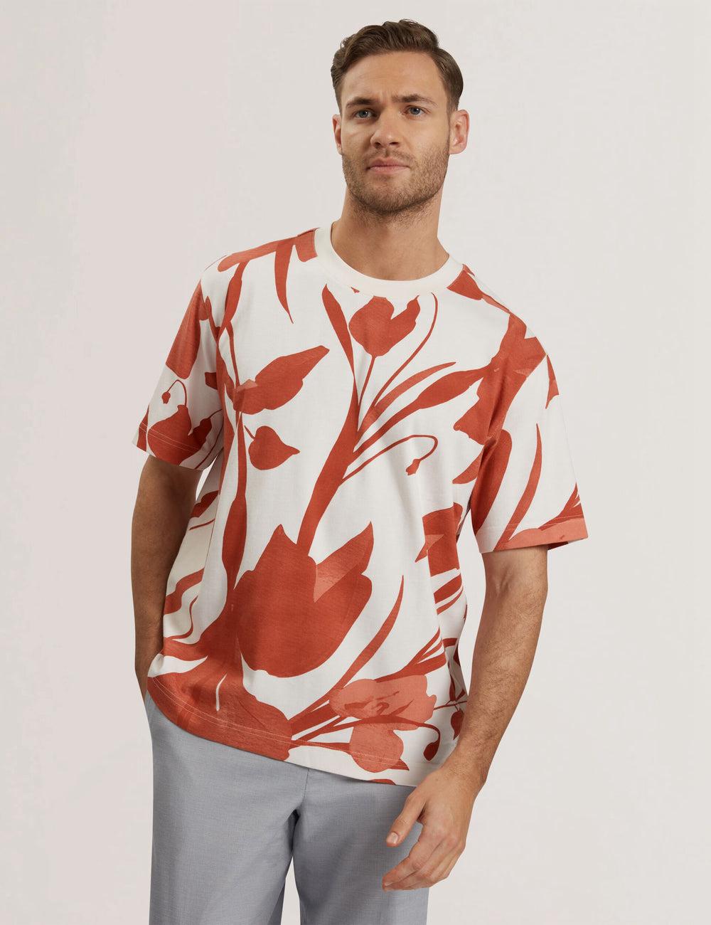 Men Ted Baker YIANNOS - Floral Print Heavyweight Cotton T-Shirts Red | KSA  0537-UTXJN