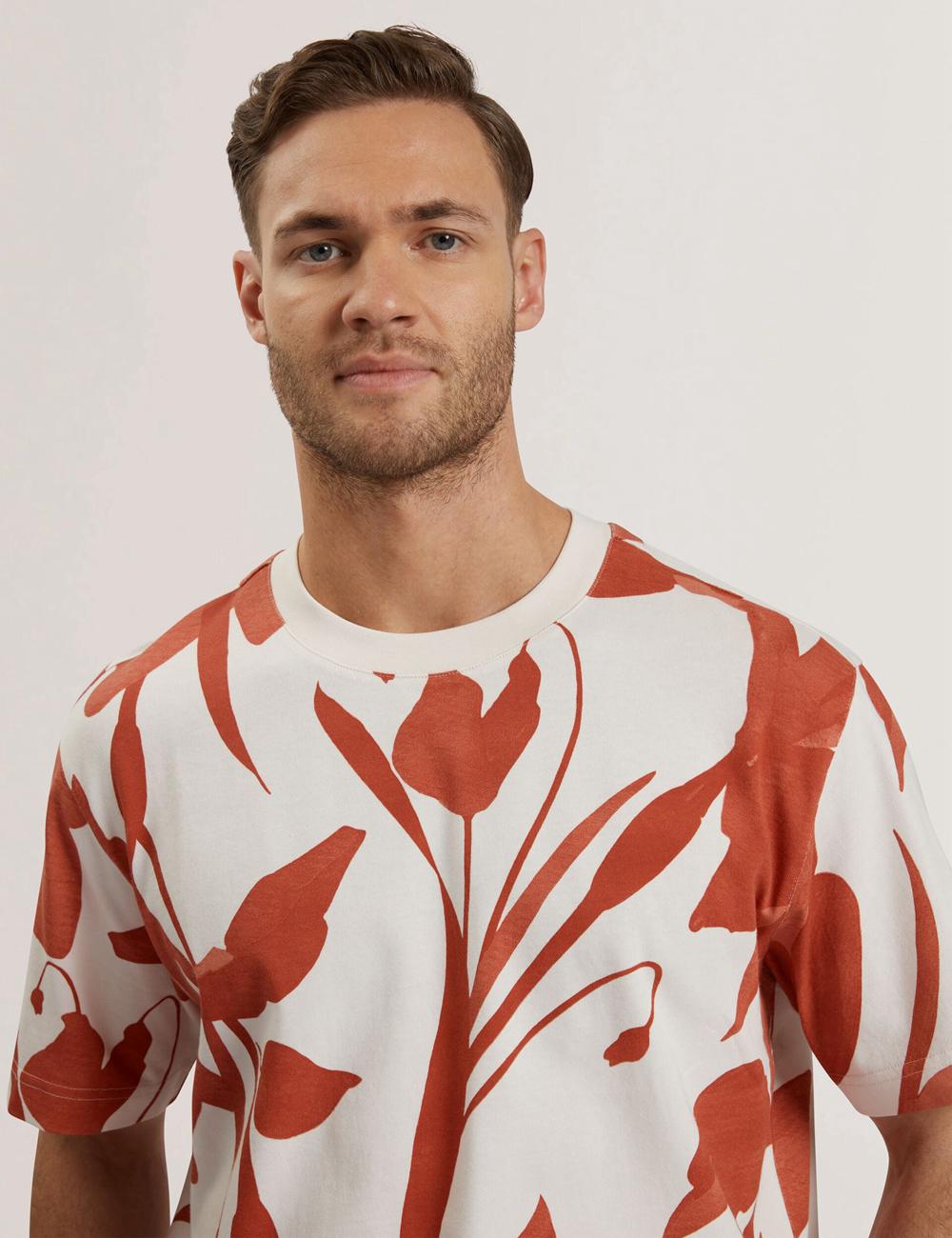 Men Ted Baker YIANNOS - Floral Print Heavyweight Cotton T-Shirts Red | KSA  0537-UTXJN