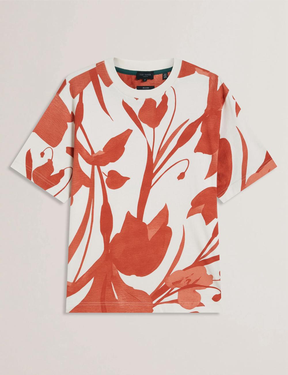 Men Ted Baker YIANNOS - Floral Print Heavyweight Cotton T-Shirts Red | KSA  0537-UTXJN