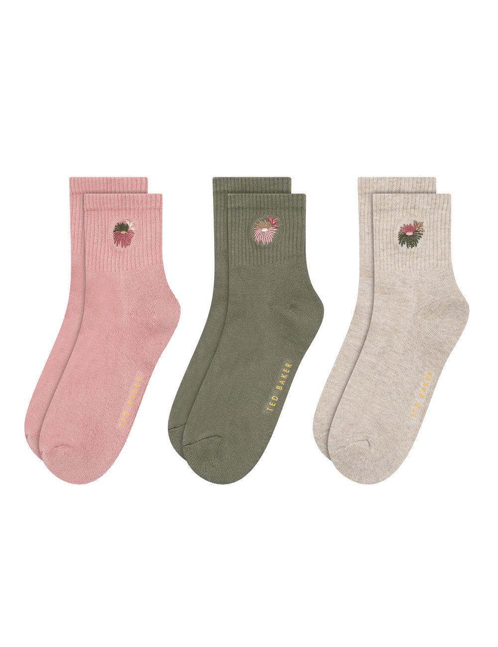 Women Ted Baker 3 Pack Cushioned Sole High Ankle Crew Socks Pink | KSA  4018-NWYZI