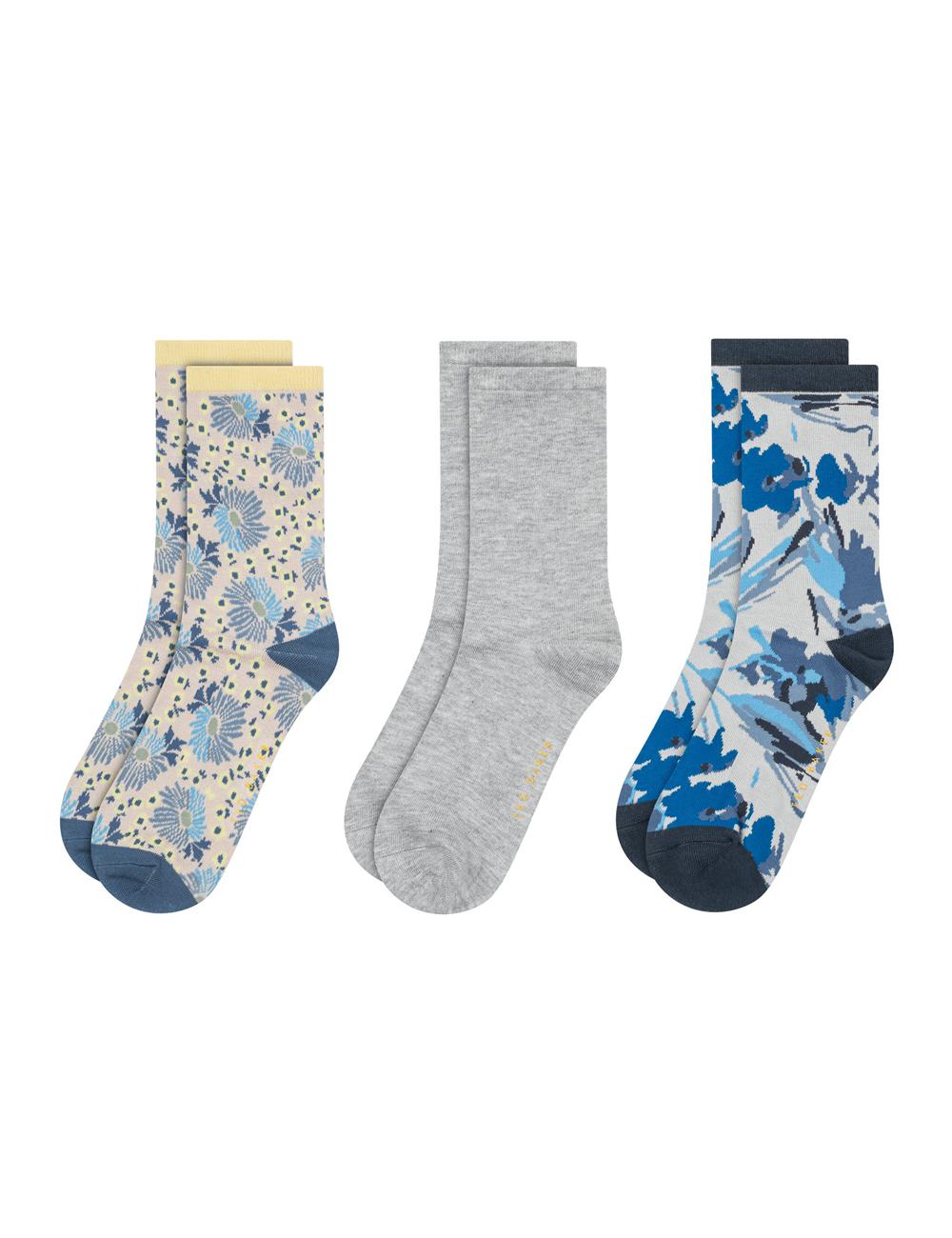 Women Ted Baker 3 Pack Mixed Floral Rayon Crew Socks Blue | KSA  8304-DMLNT